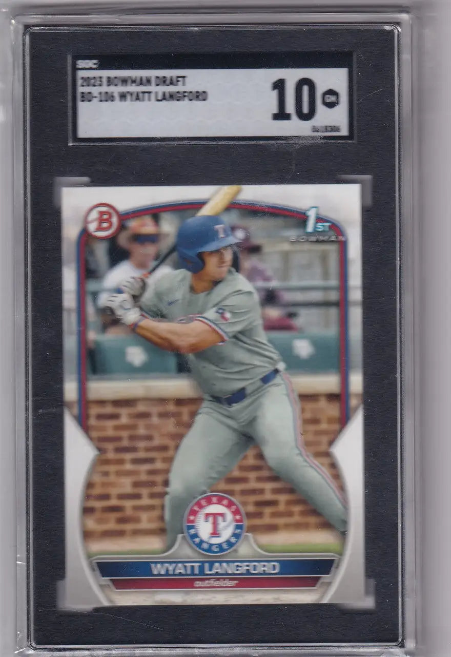 Graded Wyatt Langford baseball card from 2023 Bowman Draft SGC 10 Texas Rangers