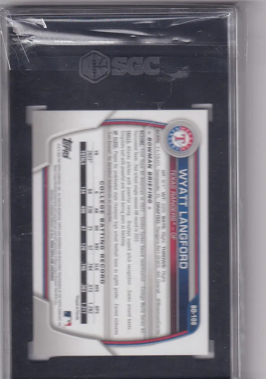 Graded Wyatt Langford SGC 10 baseball card from 2023 Bowman Draft - Texas Rangers