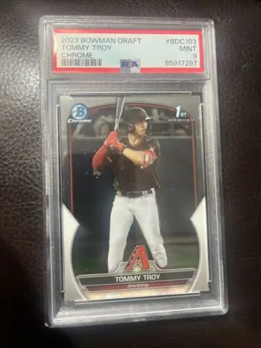 Graded Tommy Troy baseball card from 2023 Bowman Draft Chrome PSA 9