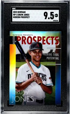A graded 2023 Bowman Druw Jones MP-3 Modern Prospect baseball card SGC 9.5