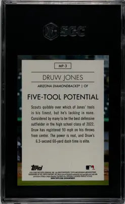 SGC-graded Bowman Druw Jones baseball card 2023 Bowman Druw with detailed label