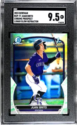 Graded 2023 Bowman Juan Brito Lunar Glow Refractor baseball card SGC 9.5