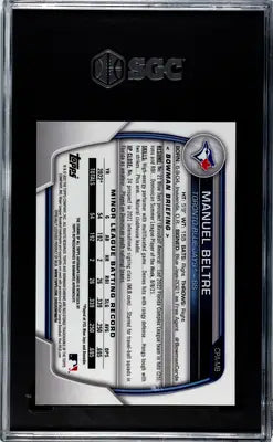 Manuel Beltre baseball card in black slab from 2023 Bowman Manuel Beltre series