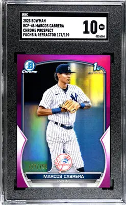 Graded 2023 Bowman Marcos Cabrera Fuchsia Refractor baseball card SGC 10