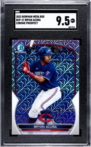Graded Bryan Acuna baseball card from 2023 Bowman Mega Box #BCP-37 CHR. Pros. SGC 9.5