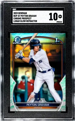 2023 Bowman Peyton Graham Glow Refractor SGC 10 baseball card, Lunar Glow Prospect