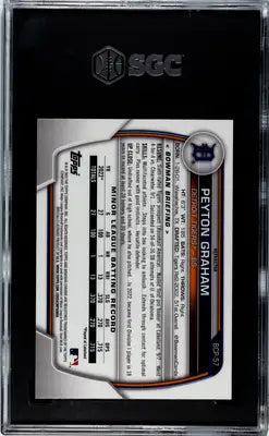 SGC-graded Bowman Peyton Graham Lunar Glow Refractor Prospect Card back view