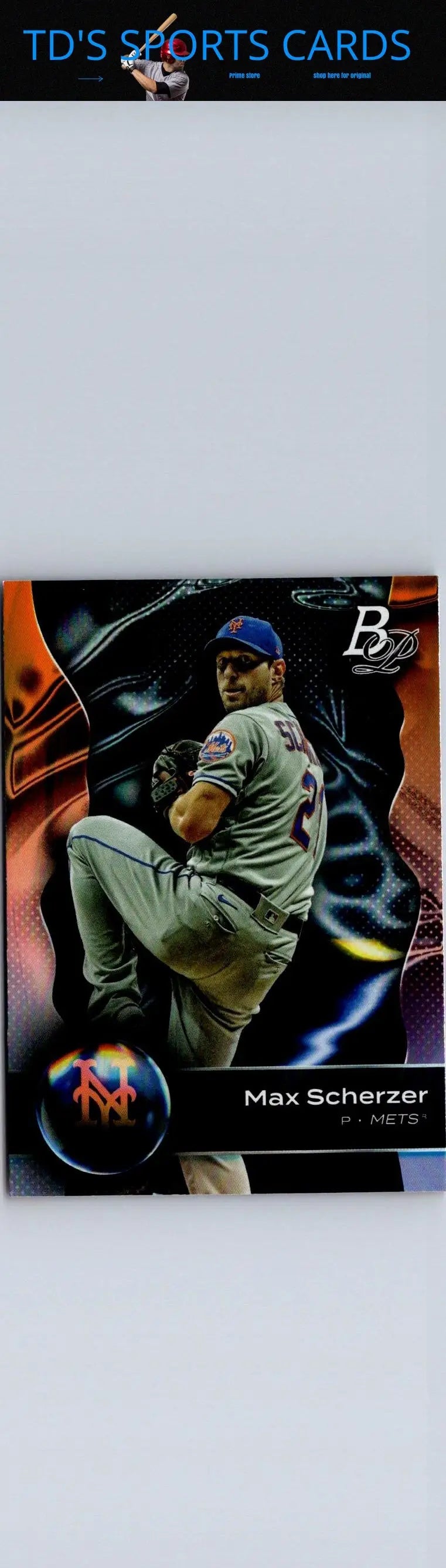 2023 Bowman Platinum Max Scherzer baseball card displayed in product listing