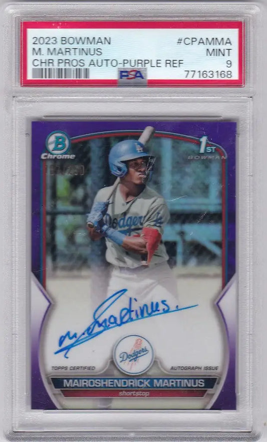 Graded 2023 Bowman Purple Auto Mairoshendrick Martinus PSA 9 in protective case