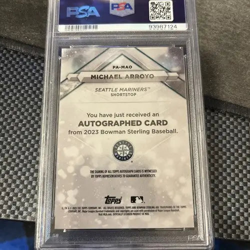 Graded 2023 Bowman Sterling Baseball autographed trading card of Michael Arroyo