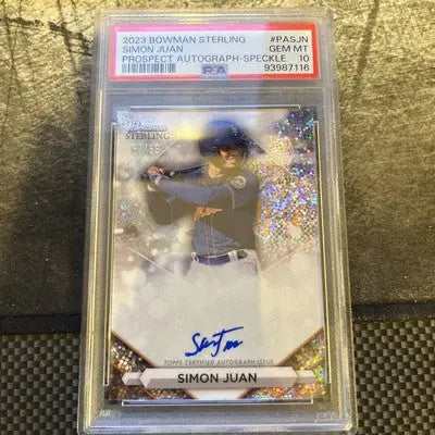 2023 Bowman Sterling Simon Juan auto prospect card with autograph speckle parallel graded Gem Mint 10