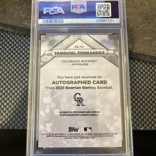 Graded Bowman Sterling Yanquiel Fernandez Auto sports trading card with autograph PSA 9
