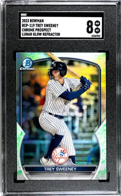 Graded Bowman Trey Sweeney Lunar Glow Refractor baseball trading card SGC 8