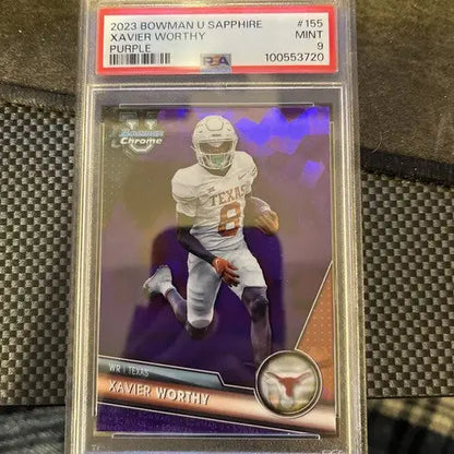 2023 Bowman U Sapphire Xavier Worthy Purple trading card parallel variety PSA 9