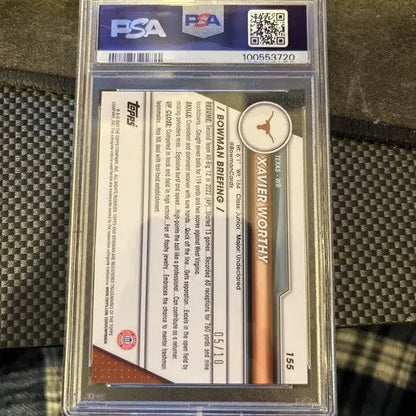 Graded Xavier Worthy football trading card from 2023 Bowman U Sapphire parallel variety