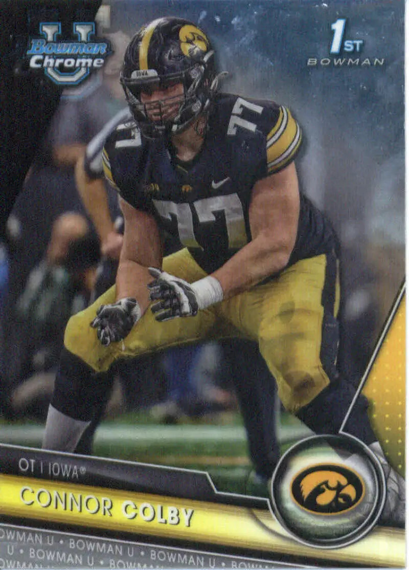 2023 Bowman University Chrome Connor Colby Iowa Hawkeyes football card front view