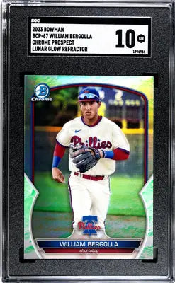 2023 Bowman William Bergolla Lunar Glow Refractor baseball card graded SGC 10
