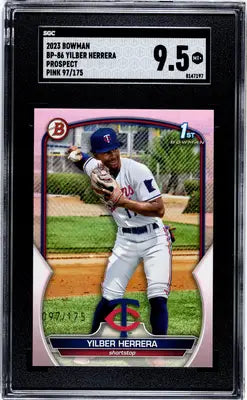2023 Bowman Yilber Herrera Prospect Pink baseball card graded 9.5 SGC 97/175