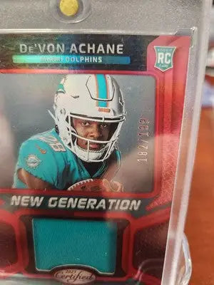 De’Von Achane rookie card in 2023 Certified Mirror Red New Generation Jerseys