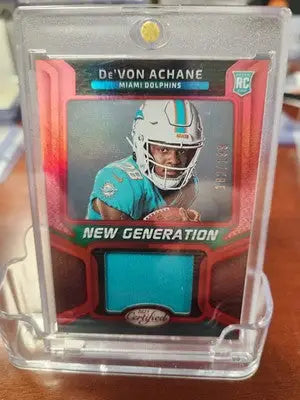 De’von Achane Miami Dolphins rookie card in Mirror Red from 2023 Certified series