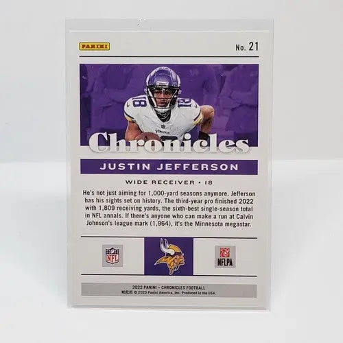Justin Jefferson football card from 2023 Chronicles NFL Football base series