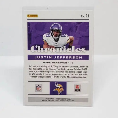 Justin Jefferson football card from 2023 Chronicles NFL Football base series