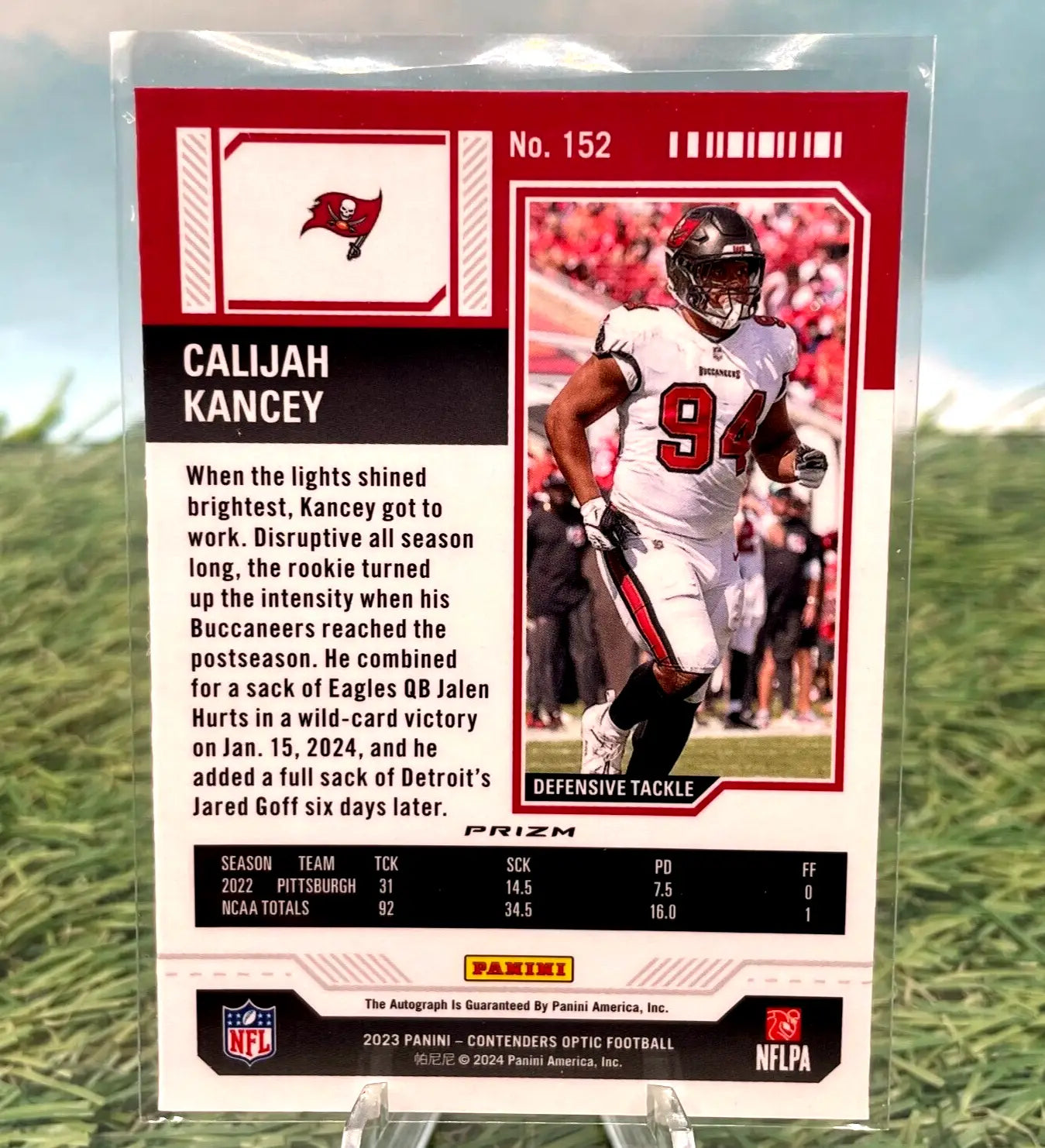 Calijah Kancey football card from 2023 Contenders Optic Silver Prizm Rookie Ticket Auto
