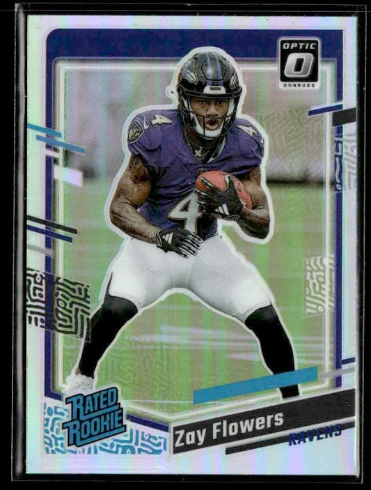Zay Flowers Optic Rated Rookie Preview Holo Prizm football card for 2023 Donruss