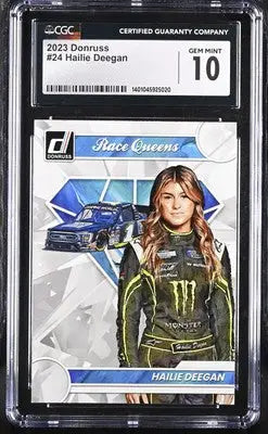 Graded Hailie Deegan trading card from 2023 Donruss Hailie Deegan racing series