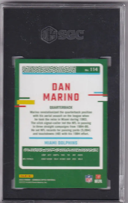Graded Dan Marino football card SGC 10 from 2023 Donruss Optic series featuring Dan Marino