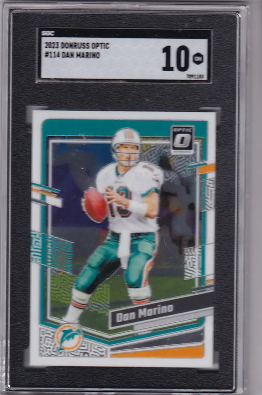 Graded Dan Marino football card SGC 10 from 2023 Donruss Optic series featuring Dan Marino