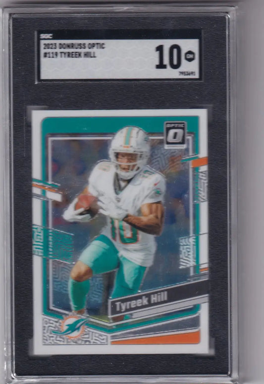 Graded Tyreek Hill football card SGC 10 from Donruss Optic 2023 Miami Dolphins