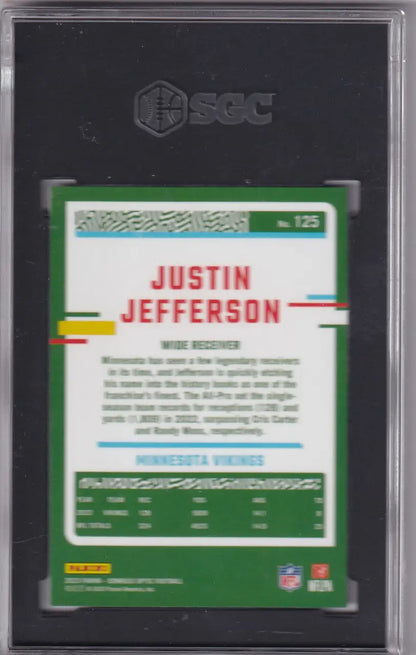 Graded Justin Jefferson football card SGC 9.5 from 2023 Donruss Optic series