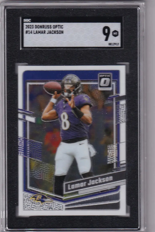 Graded Lamar Jackson SGC 9 football card from 2023 Donruss Optic - Baltimore Ravens