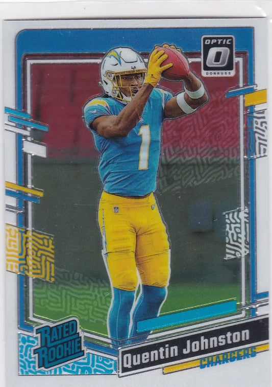 Quintin Johnston Rated Rookie football card from 2023 Donruss Optic Los Angeles Chargers