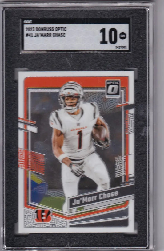 Graded Ja’Marr Chase football card in donruss optic, chase sgc, Cincinnati Bengals