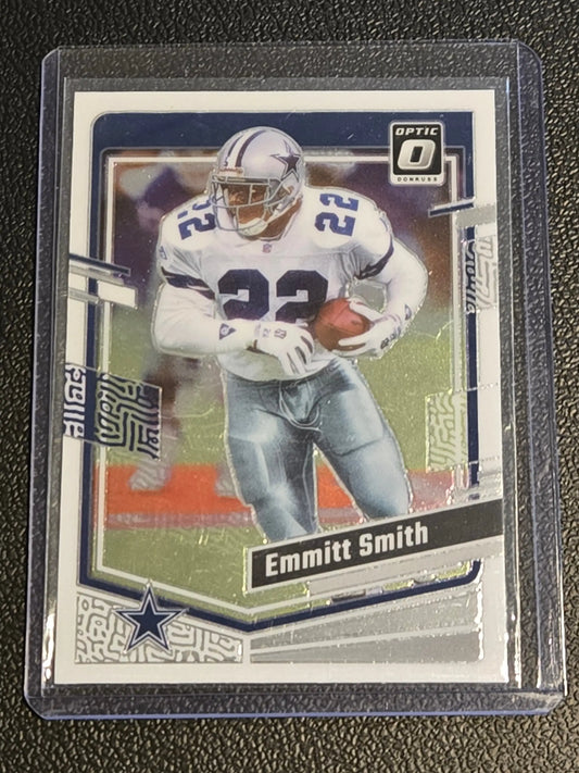 Emmitt Smith football card from 2023 Donruss Optic product showcasing collectible sports memorabilia