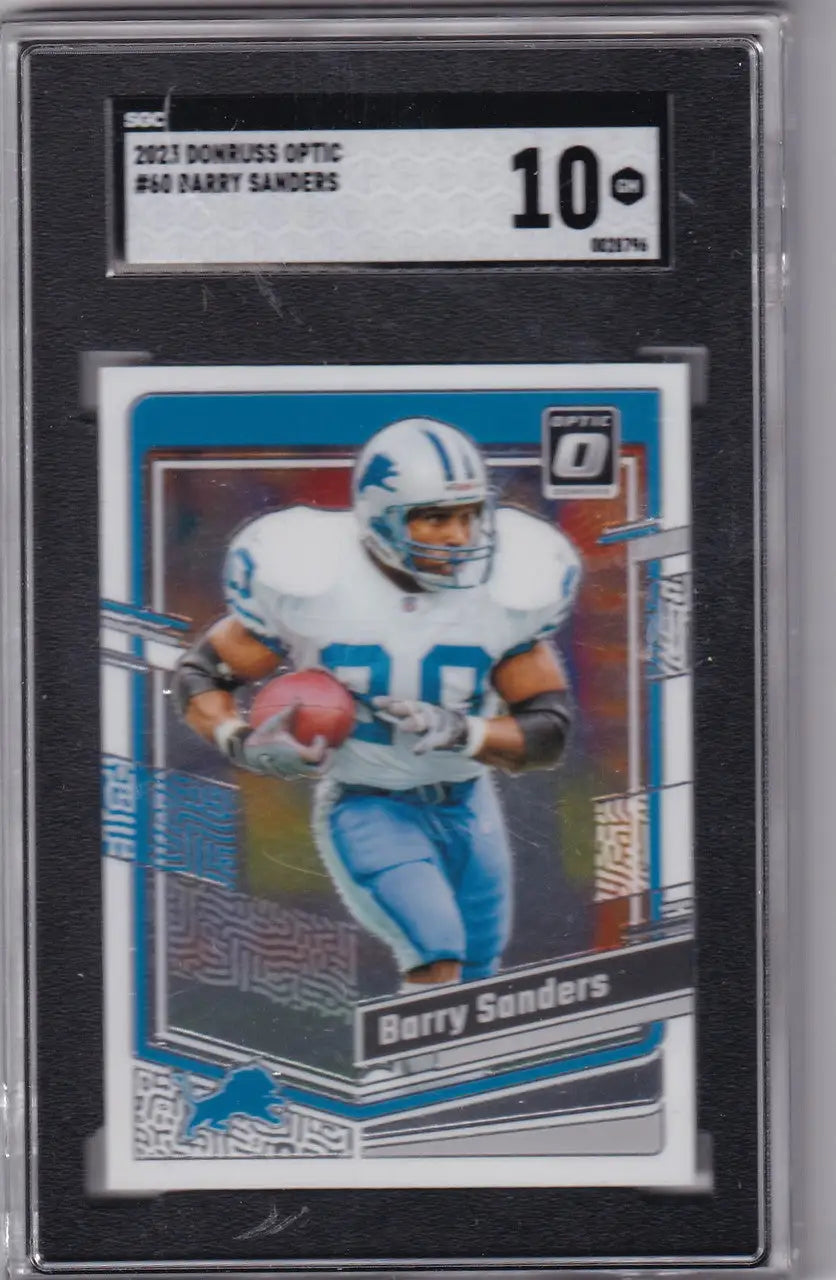 Graded Barry Sanders SGC football card from 2023 Donruss Optic series featuring Barry Sanders