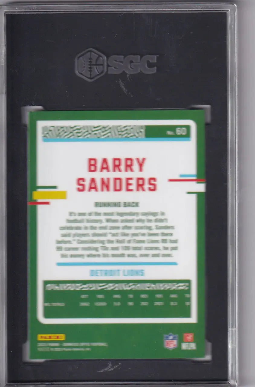 SGC graded Barry Sanders football card from Donruss Optic series featuring Barry Sanders