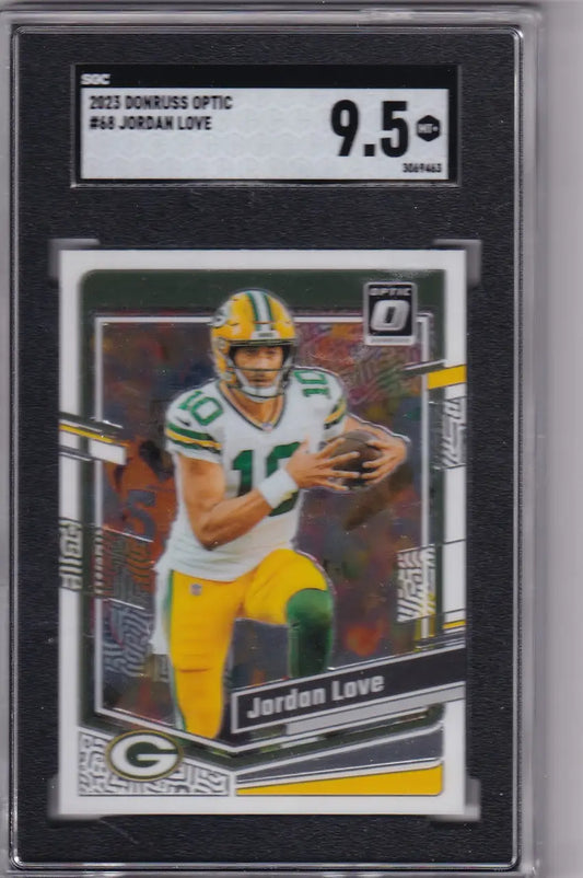 Graded Jordan Love SGC 9.5 football card from 2023 Donruss Optic for Green Bay Packers
