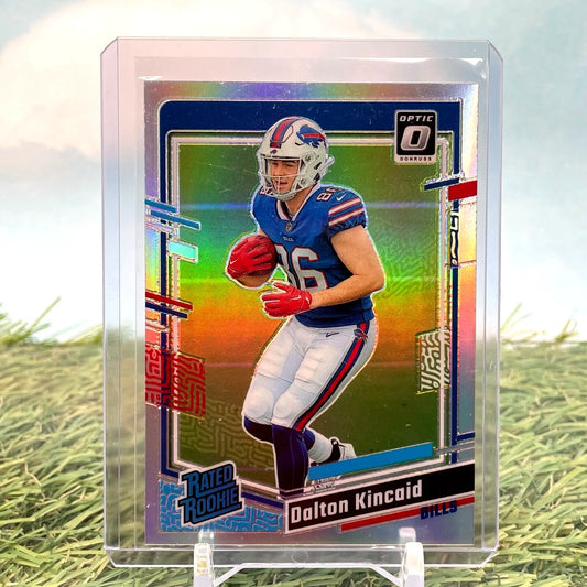 Dalton Kincaid rookie football card from 2023 Donruss Optic Silver Holo Prizm