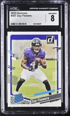 Graded Zay Flowers rookie card from 2023 Donruss Zay Flowers football series