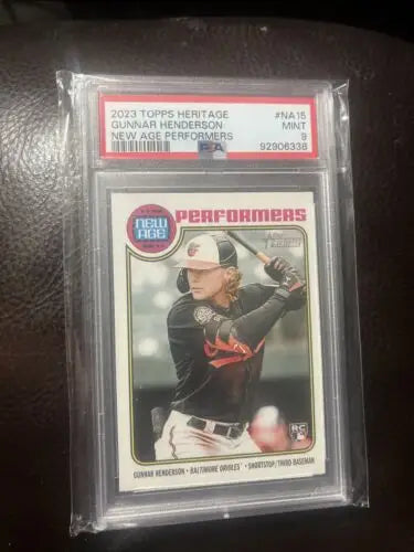 Graded Gunnar Henderson Topps Heritage New Age Performers card PSA 9 for collectors