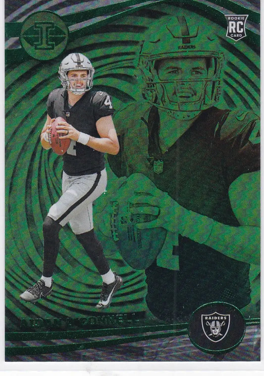 Green football card of 2023 Aidan O’Connell Trophy RC Rookie Las Vegas Raiders