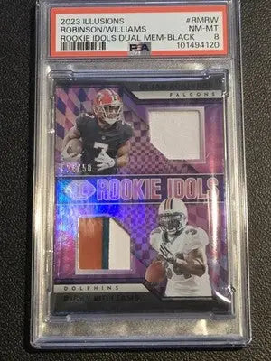 2023 Illusions Bijan Robinson/Ricky Williams Rookie Dual Mem Black #/50 PSA 8