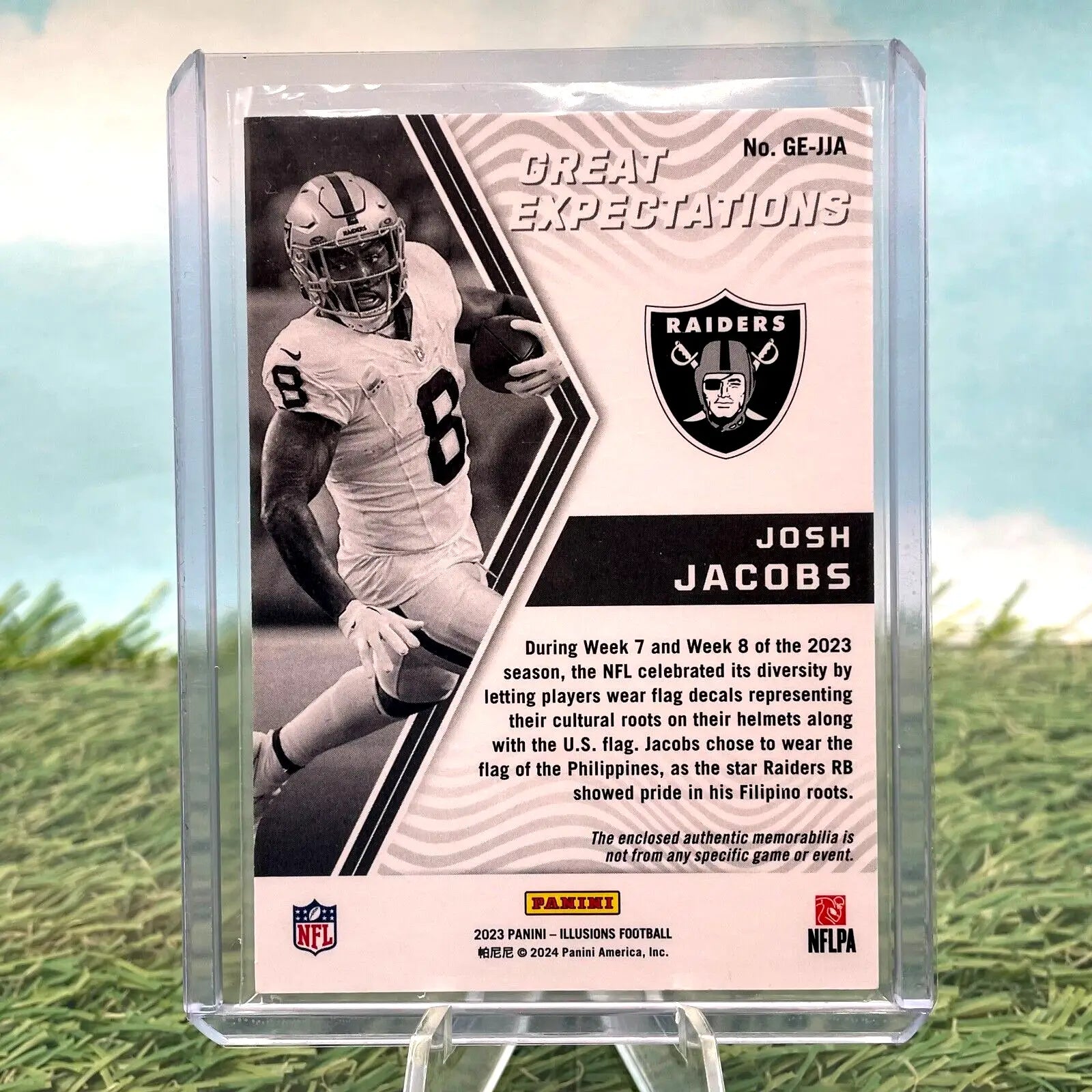 Josh Jacobs 2023 Illusions Great Expectations Relic trading card for sports trading fans