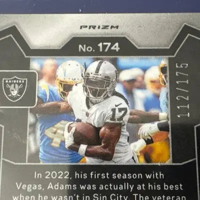Sports trading card featuring Raiders football player Josh Jacobs in Prizm lot, limited edition