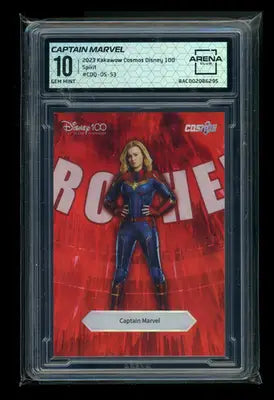 Kakawow Cosmos Disney Captain Marvel Red graded trading card in blue and red suit