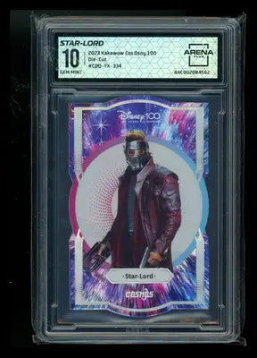Star-Lord trading card from Kakawow Cosmos Disney 100 Arena Club series with Gem Mint 10