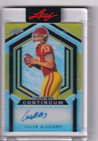 Collectible Caleb Williams rookie card with autograph from 2023 Leaf Auto Chicago Bears